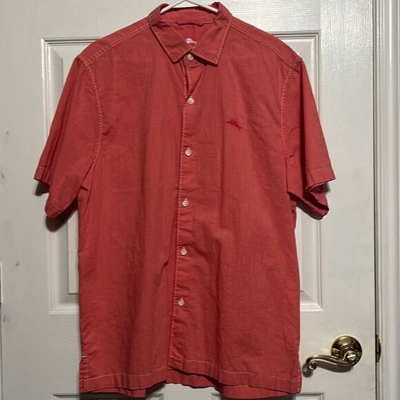 🔥🔥 Tommy Bahama Cotton Salmon Button Down Short Sleeve Beachy Shirt - PERFECT - Picture 1 of 11